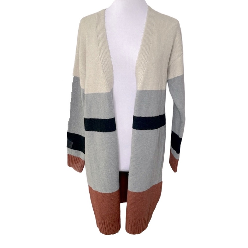 Lumiere Colorblock Soft Thick Knit Drop Shoulder Open-front Cardigan Sweater